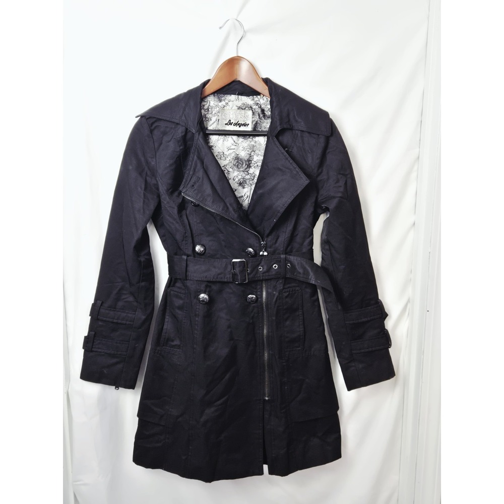 Vintage Guess‎ Coat Womens Small black Coat Floral Inlay